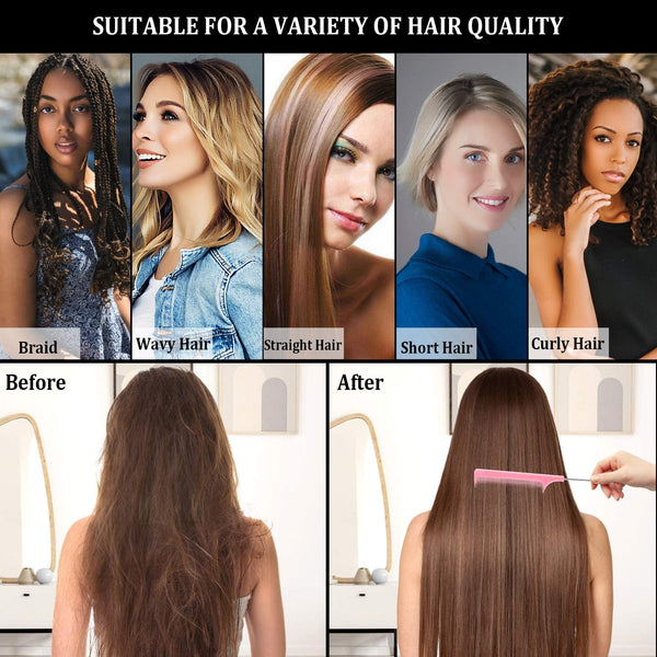 JANYUN 3 Pcs Rat Tail Combs Salon Hairdressing Comb with Stainless Steel Handle, Fine Tooth Combs for Women, Barber