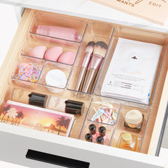 Vtopmart 44 Pack Drawer Organiser, 4-Size Desk Organiser Drawers, Clear Plastic Storage Bins for Makeup, Bedroom, Kitchen Gadgets Utensils and Office