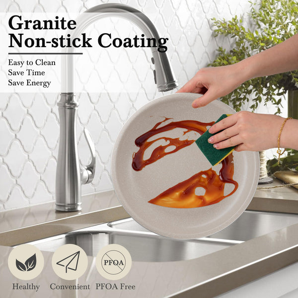RIOVARM Induction Pots and Pans Set with Removable Handles, Non-Stick Granite Stackable Cookware Set with Silicone Lids, Space-Saving Pot & Pan Sets without PFOA, Frying Pan, Casseroles