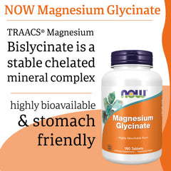 Now Foods, Magnesium Glycinate, 200mg Magnesium, 180 Vegan Tablets, Lab-Tested, Vegetarian, Gluten Free, Soy Free, Non-GMO