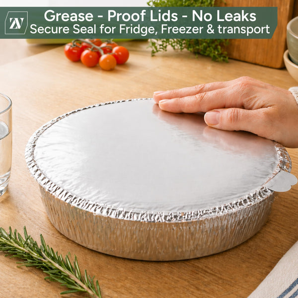 Zuvo Round Foil Trays with Lids 20 Pack, Pie, Flan & Cheesecake Cases