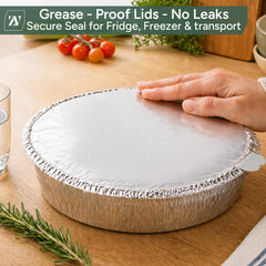 Zuvo Round Foil Trays with Lids 20 Pack, Pie, Flan & Cheesecake Cases