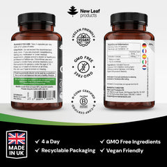 Activated Charcoal Capsules - 120 High Strength Activated Charcoal Tablets Alternative - 1040mg Per Serving, Helps Reduce Excessive Flatulence After Eating - Made in UK By New Leaf