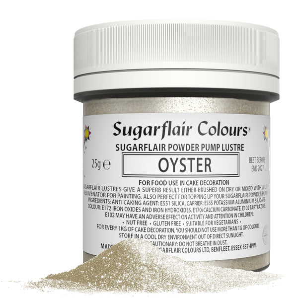 Sugarflair Oyster Edible Glitter Dust Powder Pump Refill Tub - Food Colouring Powder, Edible Colour Dust, Brush On, Spray, or Add Rejuvenator to Create Eye-Catching Paint Effect - 25g