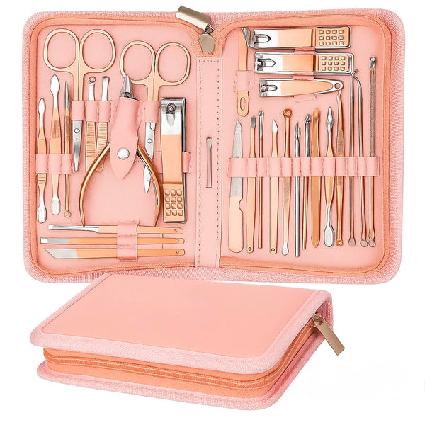 SAMSIDD Manicure Set, Pedicure Kit, Nail Clippers, Professional Grooming Kit, Nail Tools 32 in 1 with Luxurious Travel Case for Men and Women 2024 Upgraded Version (Pink)