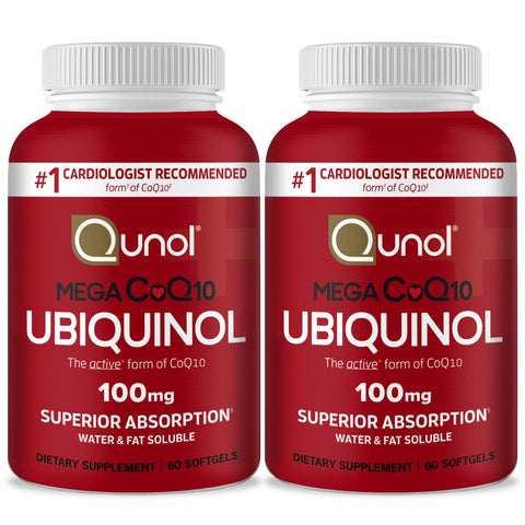 Qunol Ubiquinol CoQ10 100mg Softgels, Mega Ubiquinol 100mg - Superior Absorption - Active form of Coenzyme Q10 for Heart Health - 4 Month Supply - 60 Count (Pack of 2)