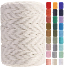 GOHOF Macrame Cord 3mm x 450m Premium Cotton Macrame Rope, 4 Strand Twisted Soft Cotton Cord, One of The Most Perfect Materials for Macrame Art, Cotton String Without Chemicals (Beige)
