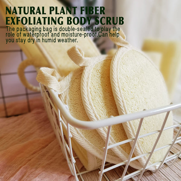 Natural Loofah Sponge Exfoliating Body Scrubber (2 Pack),Made with Eco-Friendly and Biodegradable Shower Luffa Sponge, Loofah for Women and Men, Beige…