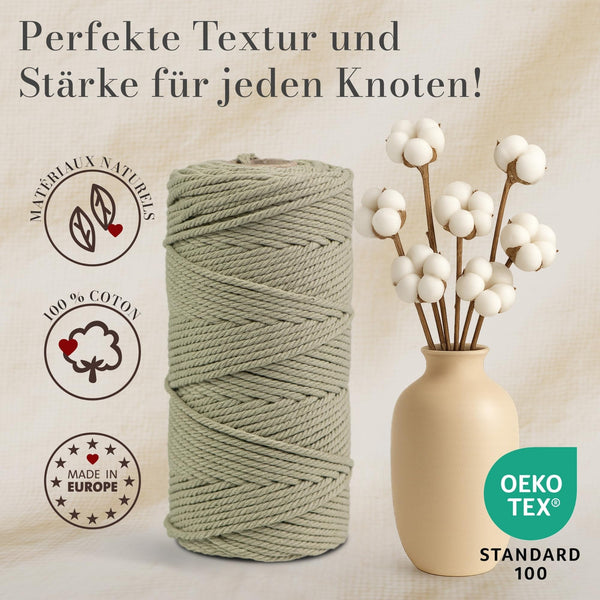 GARNIYARN Makramee Garn 3mm 3er-Set 300m, Olive Green
