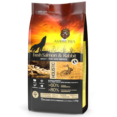 Ambrosia Ultra Premium Pet Food® | Grain-Free Dry Dog Food Small Breed, 1.5Kg, Hypoallergenic, High-Protein, Holistic | Fresh Salmon & Rabbit, Small Kibble