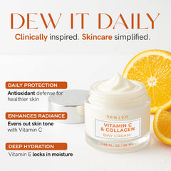 Skin 2.0 Vitamin C & Collagen Face Moisturizer - Anti-Aging, Skin Tightening - Brightening, Clean Beauty, Cruelty-Free, Korean Skincare For All Skin Types - 1.69 Fl Oz