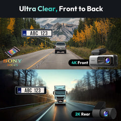 BOTSLAB 4K Dash Cam Front and Rear, Night Vision, ADAS, 2K Rear Camera, 170° Wide Angle, Built-in GPS and 5.8GHz WiFi, 24/7 Parking Mode with Voice Control and 64GB SD Card