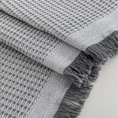 VANJOROY Waffle Large Grey Sofa Throw Blanket With Tassels For 2 3 4 Seater, 100% Handwoven Cotton Knitted Settees Throw for Couch, Armchair and Bed, 180×340cm-Light Grey