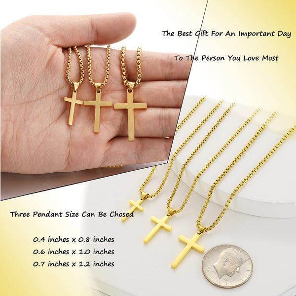 RWQIAN Stainless Steel Cross Necklace for Men gold 50cm Small Cross Pendant Necklace Simple Jewelry Christian cross Chain for Mens