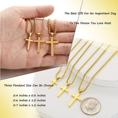 RWQIAN Stainless Steel Cross Necklace for Men gold 50cm Small Cross Pendant Necklace Simple Jewelry Christian cross Chain for Mens