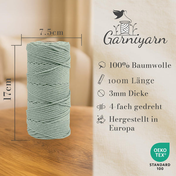 GARNIYARN Makramee Garn, Minted Sage, 3mm x 100m