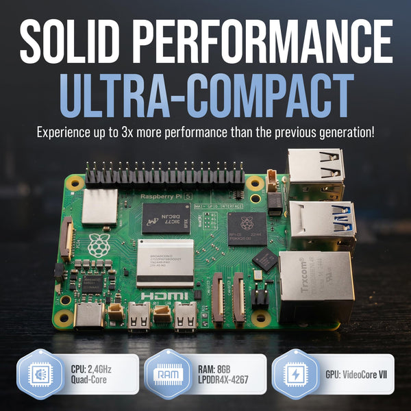 db-tronic Raspberry Pi 5 8GB Starter Kit | 128GB Edition | 27W Power Supply | Case with Cooling Fan | Heatsink | 4K Micro HDMI Cable | Ideal for Smart Home, Retro Gaming & Home Assistant