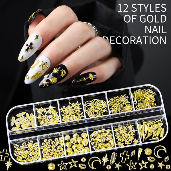 Teenitor Nail Rhinestones Nail Art Tools with 15 Sheets Gold Nail Art Stickers, 6 Boxes of Nail Charms Nail Gems Nail Pearls Nail Jewels