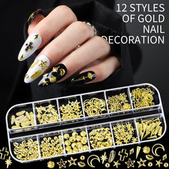 Teenitor Nail Rhinestones Nail Art Tools with 15 Sheets Gold Nail Art Stickers, 6 Boxes of Nail Charms Nail Gems Nail Pearls Nail Jewels