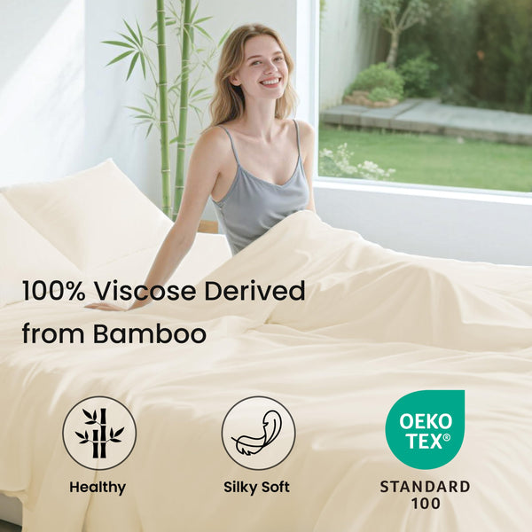 Love's cabin 100% Rayon Derived from Bamboo, Queen Sheets, 4 Pieces, Beige