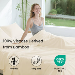 Love's cabin 100% Rayon Derived from Bamboo, Queen Sheets, 4 Pieces, Beige