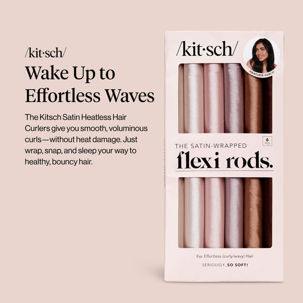 Kitsch Satin Flexi Rod Heatless Hair Curler Set – Hair rollers for Overnight Curls, Heatless Curls, Overnight blowout rods, Heatless curler and hair rollers, Heatless blowout rods, 6pcs - Rosewood