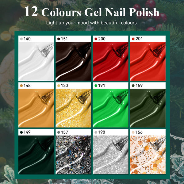 VANREESA Gel Nail Kit, 12 Colours Gel Nail Polish Set with Lamp Starter Kit Gold Red Green Gels Polish Set Manicure Tools Nails Salon DIY at Home Gifts for Women