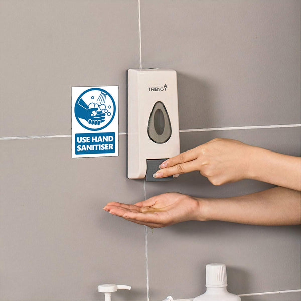 TRIENCY Soap Dispenser, Hand Sanitizer Dispenser Wall Mounted Manual 320ml, Hand Sanitiser Dispenser, Hand Wash, Hand Gel Dispenser, Bathroom Shower Gel, Shampoo, Bonus USE HAND SANITISER Sign Sticker