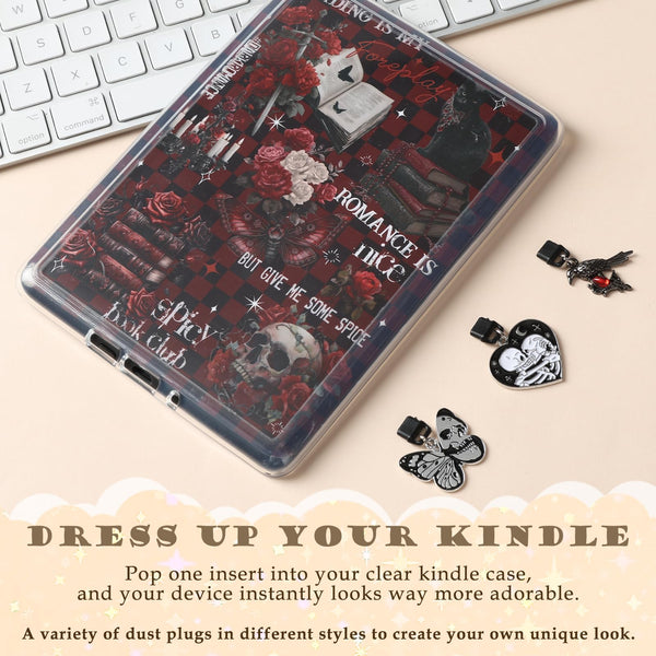 Berirexrion Inserts Cardstock for Clear Case - 11 PCs Dark Romance Back Skin Decal Card Dust Plug Charms for Kindle Paperwhite 11th 12th Generation 6.8" Accessories for E-Reader Book Lover Reader Gift