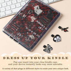 Berirexrion Inserts Cardstock for Clear Case - 11 PCs Dark Romance Back Skin Decal Card Dust Plug Charms for Kindle Paperwhite 11th 12th Generation 6.8" Accessories for E-Reader Book Lover Reader Gift