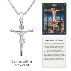 NORBU 925 Sterling Silver Crucifix Necklace for Men/Women, Religious Jewelry Gift for Baptism/Confirmation, Hypoallergenic Jesus Cross Pendant with Secure Lobster Clasp, Rope Chain, 20 inch