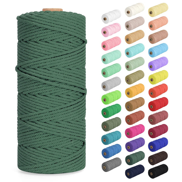 Makramee Garn 3mm x 100m, Baumwollkordel Farbig Baumwollgarn Geflochten Baumwollseil, Natürliche Baumwollschnur für Makramee Wandbehang, Blumenampel, Vorhang und Mehr DIY Deco, Dunkelgrün