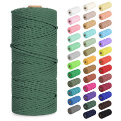 Makramee Garn 3mm x 100m, Baumwollkordel Farbig Baumwollgarn Geflochten Baumwollseil, Natürliche Baumwollschnur für Makramee Wandbehang, Blumenampel, Vorhang und Mehr DIY Deco, Dunkelgrün