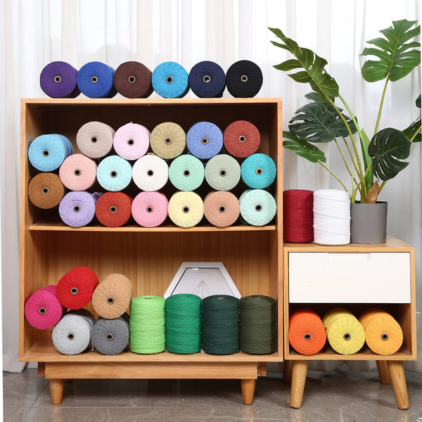 GOHOF Macrame Cord 3mm x 450m Premium Cotton Macrame Rope, 4 Strand Twisted Soft Cotton Cord, One of The Most Perfect Materials for Macrame Art, Cotton String Without Chemicals (White)