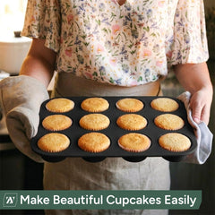 Zuvo Silicon Muffin Tray 12 Cups - Non Stick Black Baking Mold for Cupcakes and Brownies (23x31cm) - Perfect Baking Tray