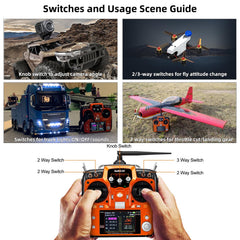 Radiolink AT10II 12 Channels RC Transmitter and R12DS Receiver Kit with PRM-01,Voltage Telemetry,2.4GHz Radio 4KM Remote Controller Receiver Kit for RC Airplane,Racing Drone,Helicopter,Car,Boat(Mode2)