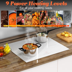 NOXTON White Induction Hob 13AMP Plug, 2800W 4 Zone Flex Induction Hobs 60cm Touch Control, with Safety Lock,White Ceramic Glass