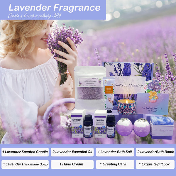 Bath Set Pamper Gifts For Women, Birthday Gifts For Her, Lavender Skin Care Gifts Ideas For Mum, Best Friend, Sister, Relaxation SPA Ladies Self Care Hampers, Female Anniversary Birthday Presents