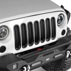 [Upgrade Clip in Version] Opar Matte Black Front Mesh Grille Inserts for 2007-2015 Jeep JK Wrangler & Wrangler Unlimited (Pack of 7)