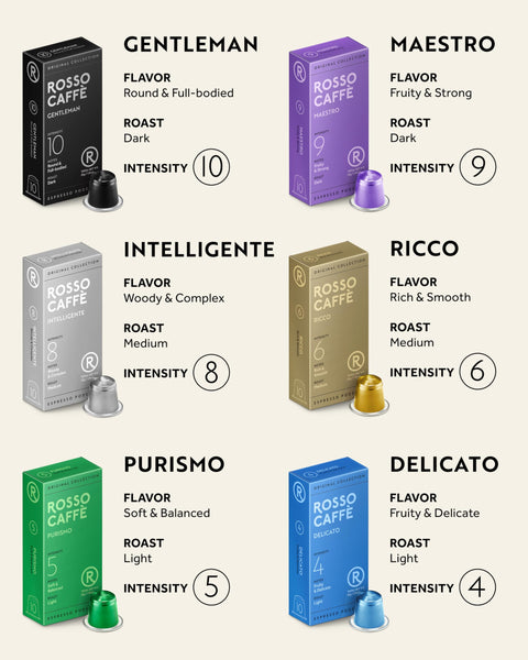 ROSSO CAFFÈ 120 Nespresso Machine Compatible Capsules, Variety Pack, 6 Flavours, Aluminium Coffee Pods