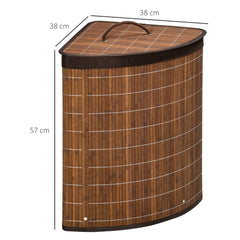 HOMCOM Bamboo Laundry Basket with Lid, 55 Litres Laundry Hamper with Removable Washable Lining, Corner Washing Baskets, 38 x 38 x 57cm, Brown