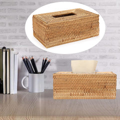 BSTKEY Rectangular Rattan Woven Tissue Paper Cover, Household Decorative Tissue Holder Cover Napkin Dispenser Organizer, Facial Tissue Box Cover for Home Office
