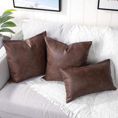 YAERTUN Set of 2 Lumbar Faux Leather Decorative Throw Pillow Covers Modern Solid Outdoor Cushion Covers Cases Luxury Pillowcases for Couch Sofa Bed 12x20 Inches Dark Brown