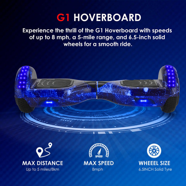 Gift Gadgets G1 Galaxy Blue Hoverboard & Hoverkart Bundle | Self-Balancing 6.5" Scooter with LED Lights & Bluetooth | Hoverboard and Kart Bundle | Hoverboard Go Kart Bundle for Kids, Teens, and Adults
