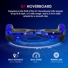 Gift Gadgets G1 Galaxy Blue Hoverboard & Hoverkart Bundle | Self-Balancing 6.5" Scooter with LED Lights & Bluetooth | Hoverboard and Kart Bundle | Hoverboard Go Kart Bundle for Kids, Teens, and Adults