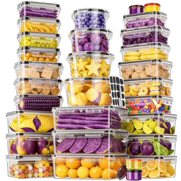 XJGQZ 30 Pcs Food Storage Containers with Lids Airtight, Leak proof Containers Set for Kitchen, Meal Prep, BPA-Free, PVC-Free Plastic, Microwave/Dishwasher Safe, Extra Labels & Pen