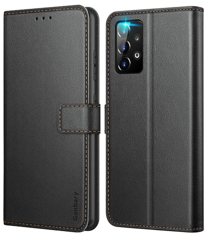 Ganbary Case Compatible with Samsung Galaxy A52s 5G/ A52 5G&4G, Premium PU Leather Flip Wallet Case [Full Protection] [Card Slots] [Kickstand], Black