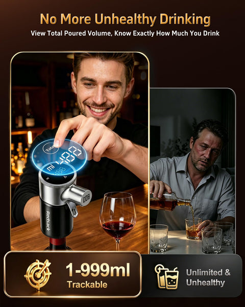 Electric Wine & Whiskey Decanter, Rechargeable Liquor Dispenser with 1-999ml Precise Dosing, 1-Second Aeration, Drink Tracking Promote Healthy Living, 30 Day Battery Life, Perfect for Parties & Gifts