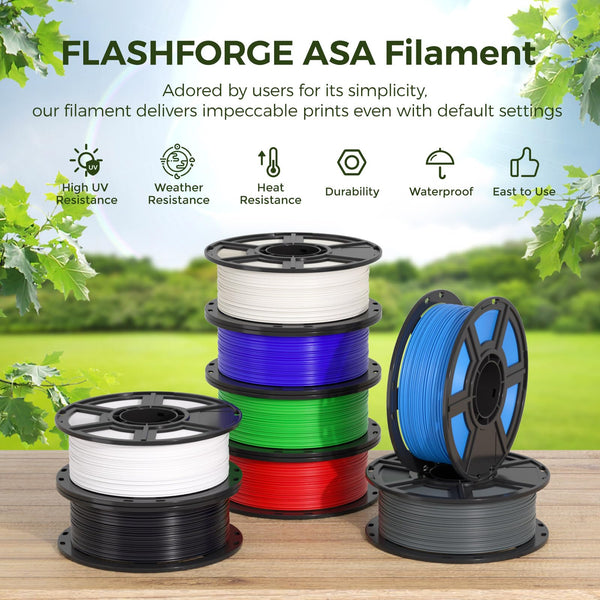 FLASHFORGE ASA Filament 1.75mm, 3D Printer Filaments 1kg Spool-Dimensional Accuracy +/- 0.02mm, no Smoke and no Odor (Black, ASA)