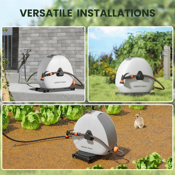 Giraffe Tools 40M Retractable Garden Hose Reel, Ground Mounted